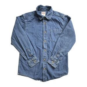 Wrangler Denim Shirt Boys Large 10/12 Blue Long Sleeve Button Up Western Top